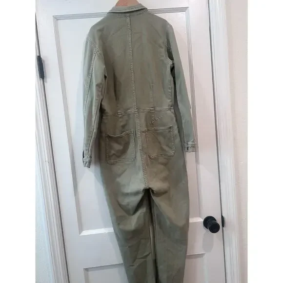 Free People Lennox Denim Utility Jumpsuit Army Green Size S - Picture 13 of 16